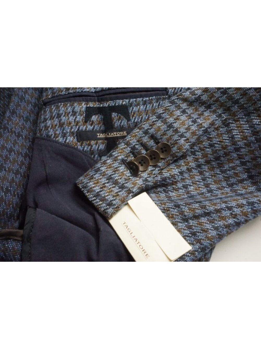 Tagliatore Blue Brown Woven Houndstooth Linen Sport Coat Jacket 38R US New